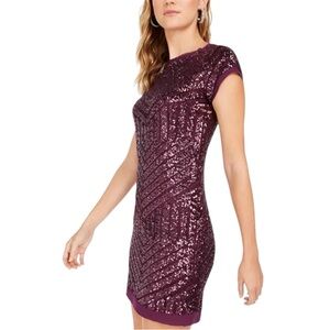 Vince Camuto Geometric Sequin Pattern Purple Raw Edge Fitted Dress Size 6